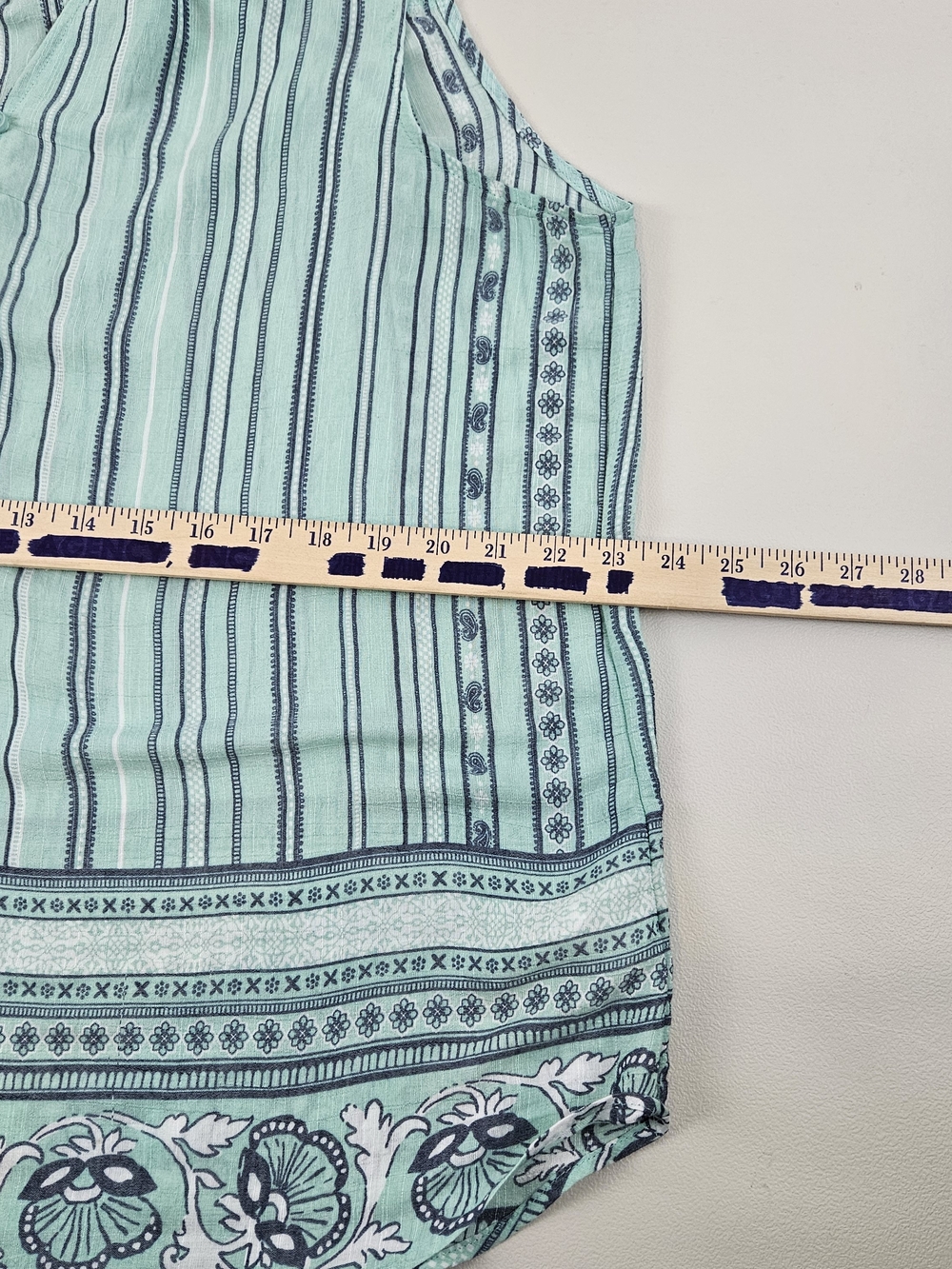 St. John's Bay XL Mint Green Sleeveless Henley Boho Top Stripe Floral Hem - Picture 11 of 16